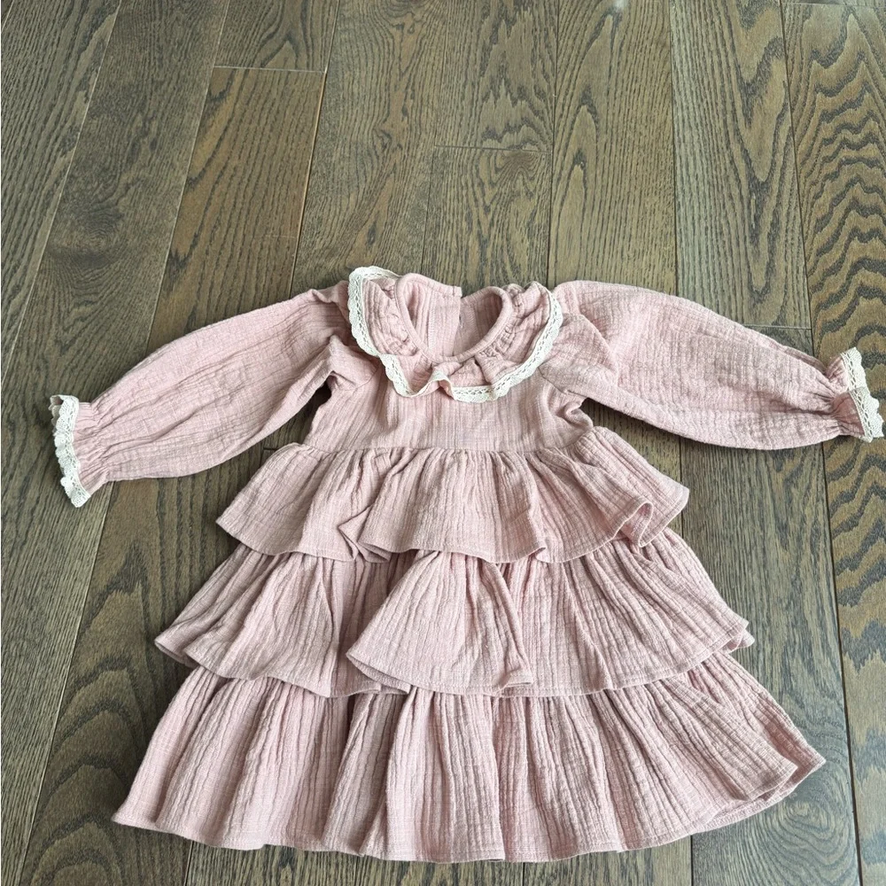Charming Pink Baby Dress with Ruffles 100% organic cotton custom handmade 6-9 m